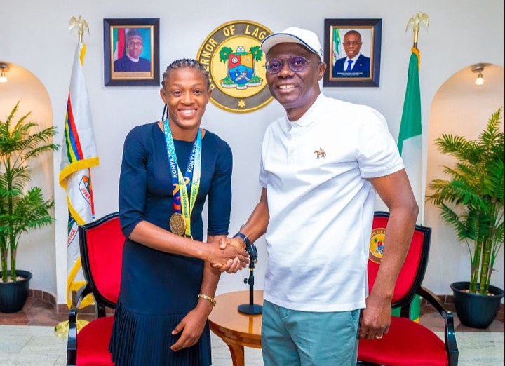 Odunayo Adekuruoye, Commonwealth Games Gold Medalist Meet Governor Sanwo Olu
