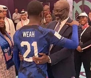 Liberian President, George Weah Hugs Son As USA Defeat Iran To Qualify For Knockout Stage
