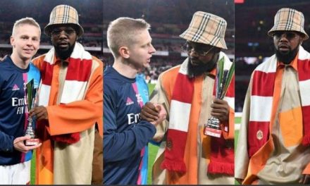 Nigerian Singer, Patoranking Present Player Of The Month Award To Zinchenko