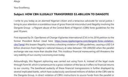 Dangote Allegedly Siphoned $3.4 Billion Forex Through CBN Submitted To President Tinubu, Petitioned