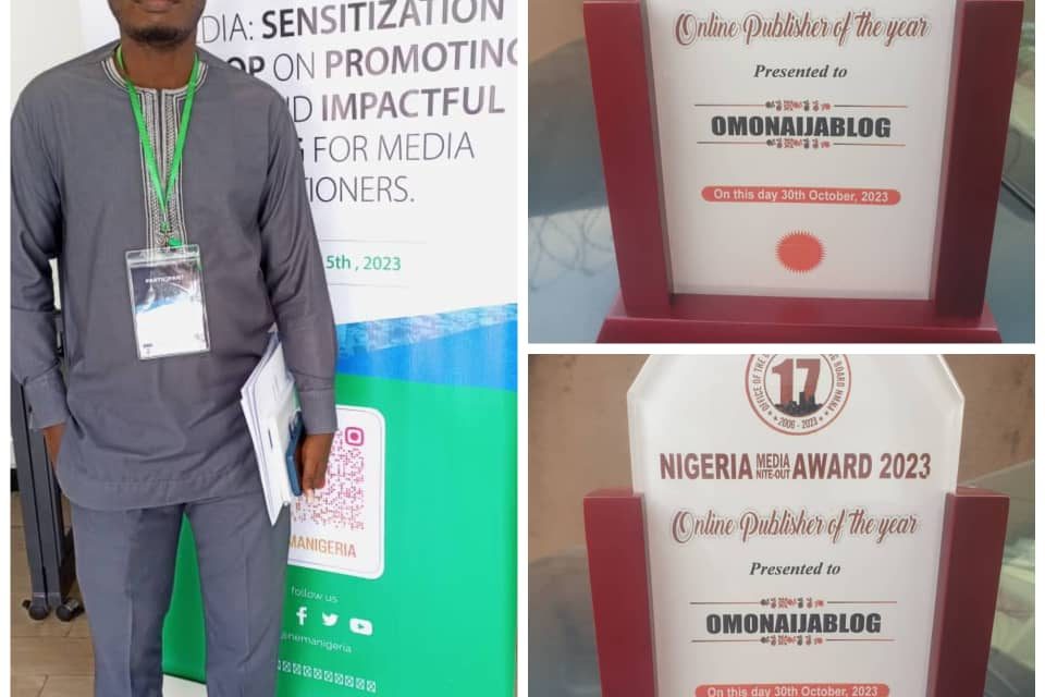 Omonaijablog Publisher, Gbenga Shaba Wins Online Publisher Of The Year Award At NMNA 2023