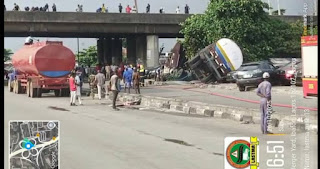 Tragedy Averted By LASTMA, Fire Service In Lagos, As Fuel Tanker Collides With Lexus Jeep