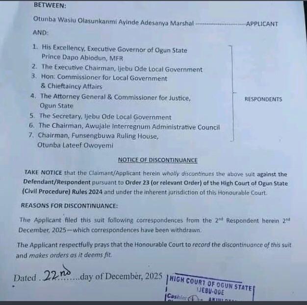 Awujale stool: KWAM1 Bows To Pressure, Withdraws Suit Stopping Installation Of New Awujale 